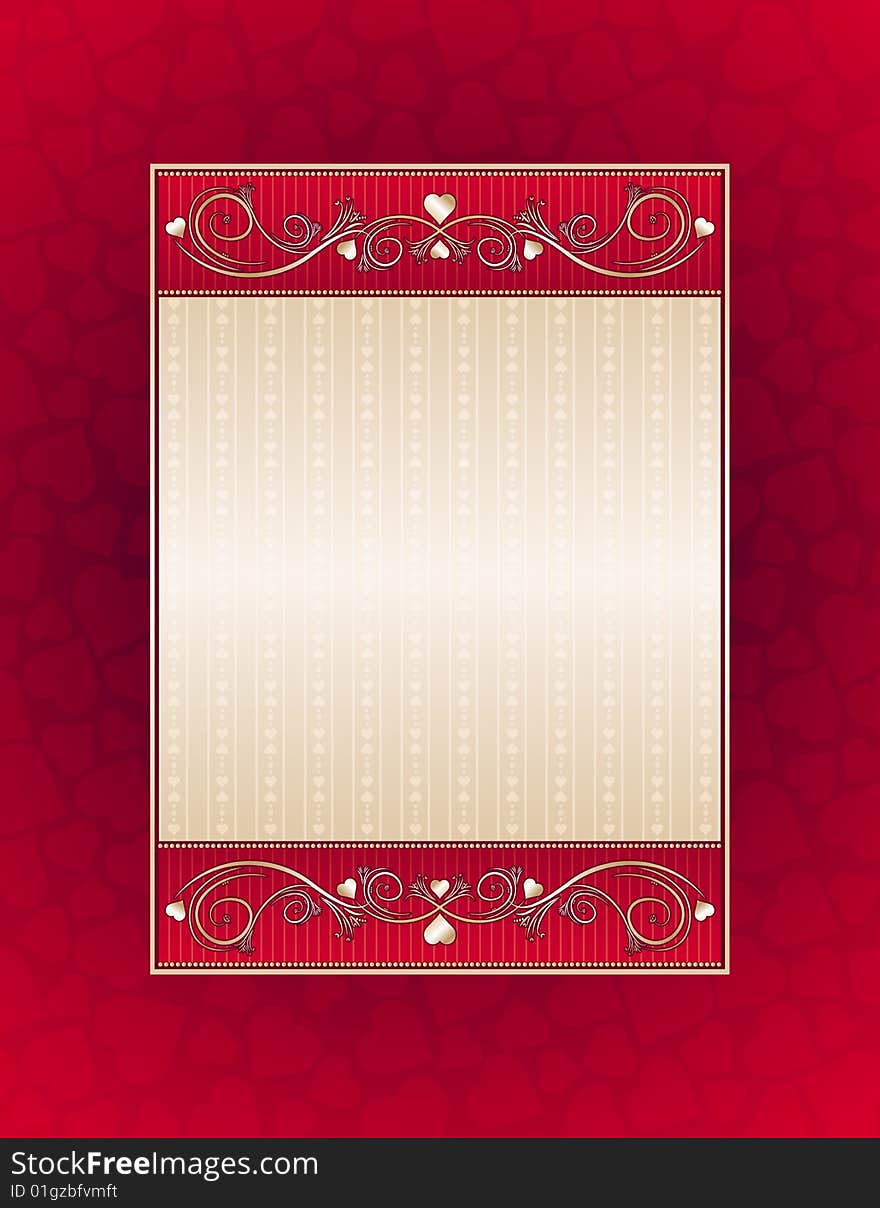 Red background with red hearts, vector illustration. Red background with red hearts, vector illustration