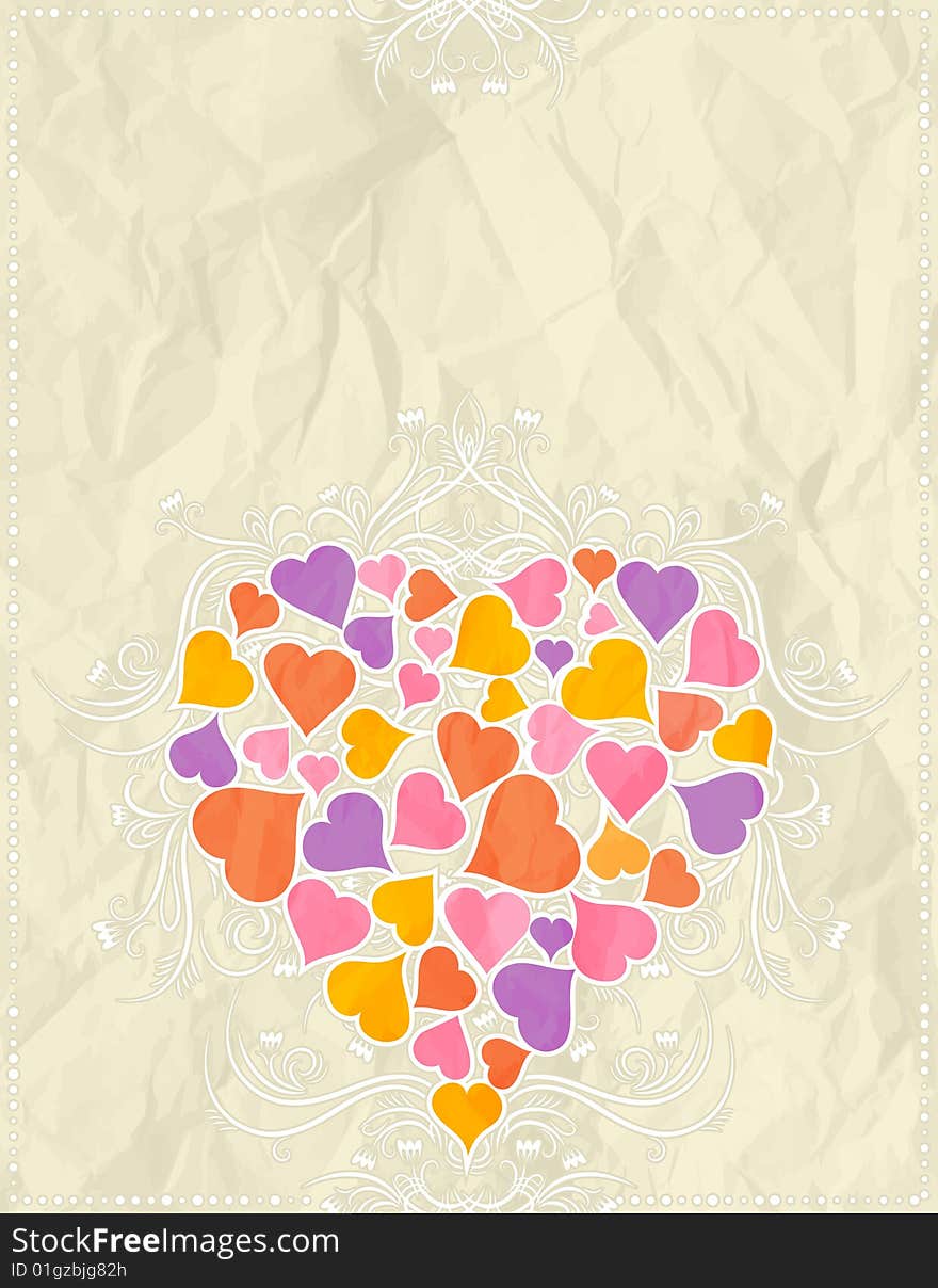 Greetings Card With Pink Heart, Vector