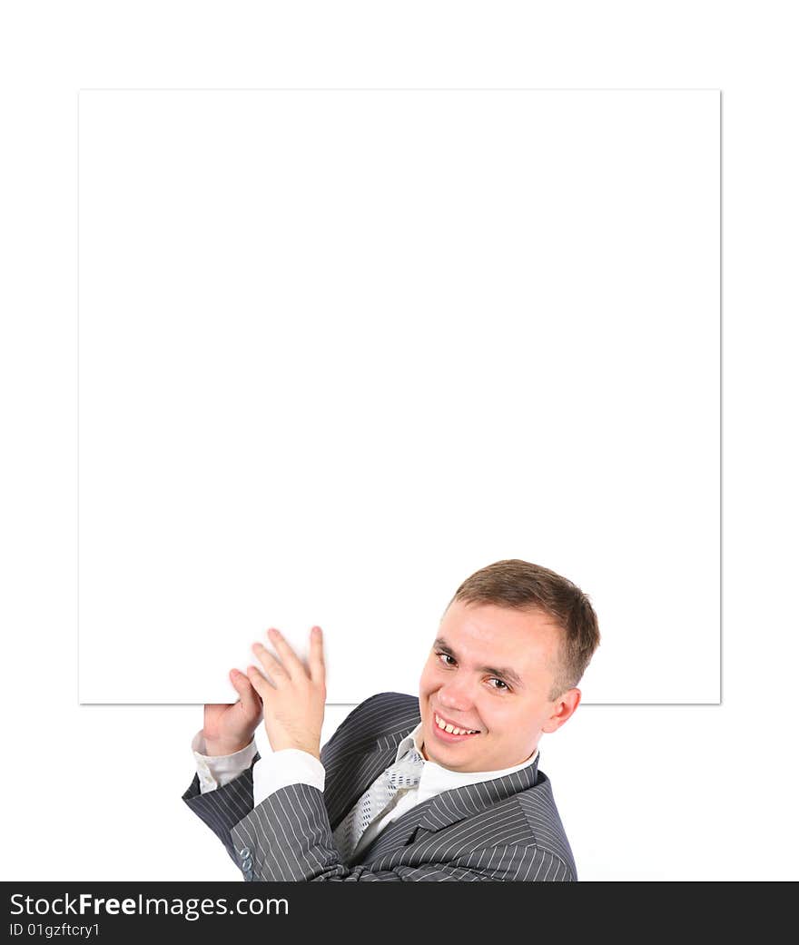 Businessman with board for text