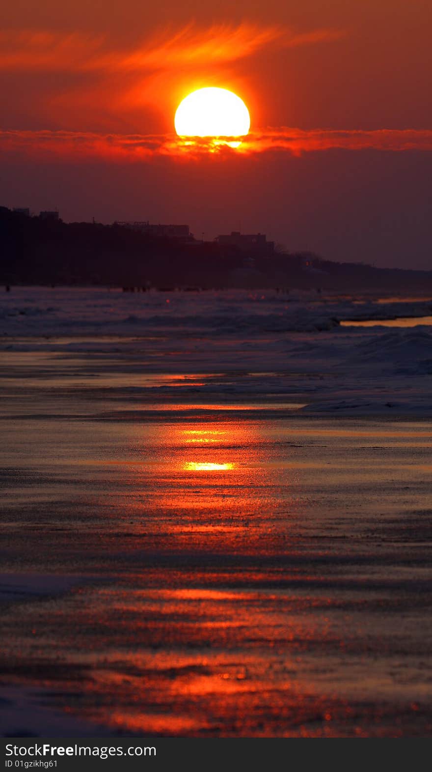 Winter sunset on a Baltic sea