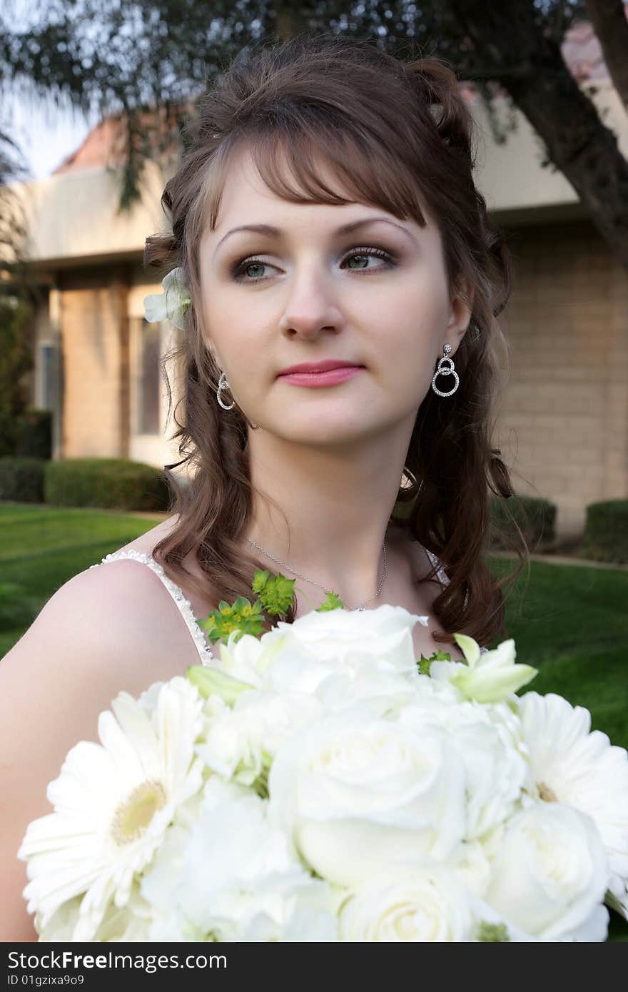 Bride in park