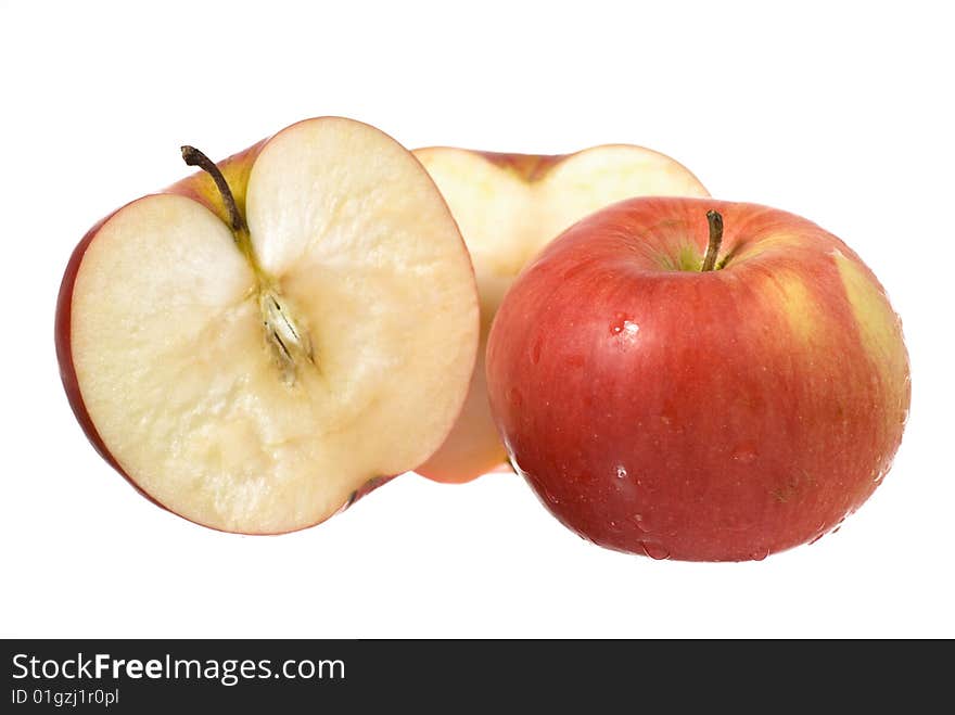 Red apple with 2 big slices. Red apple with 2 big slices