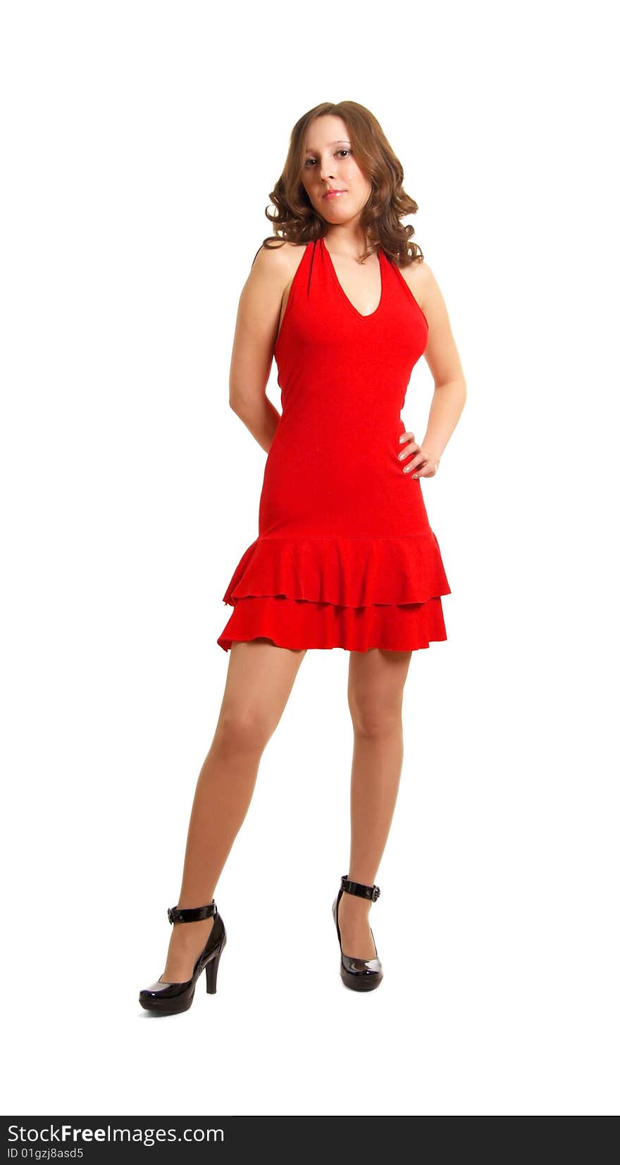 Lady in red on a white background. Lady in red on a white background