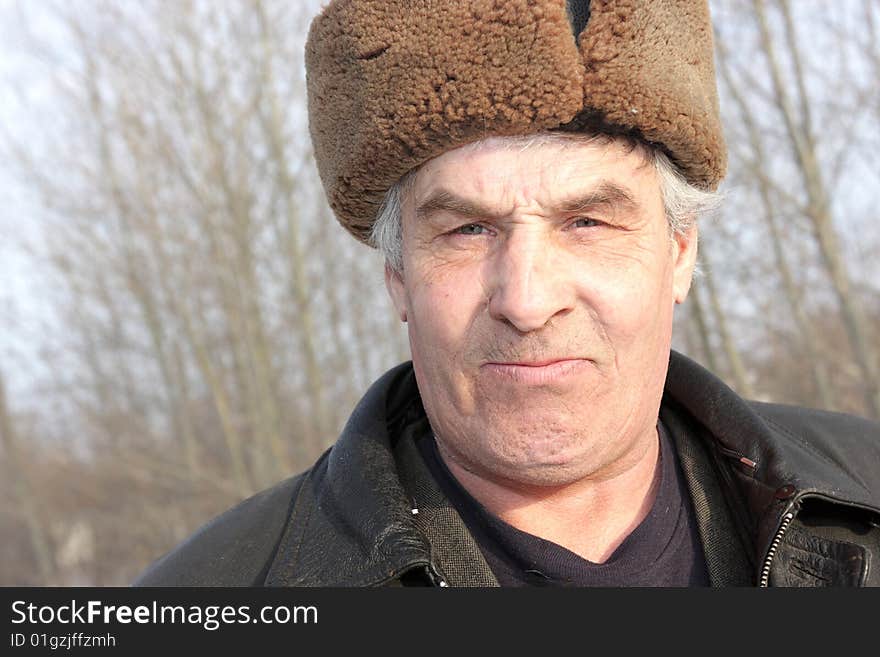 Portrait of a mature man in winter, Siberia