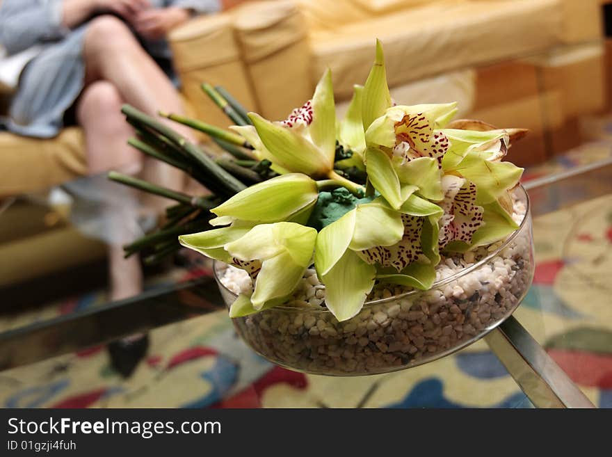 The bouquet of orchids in a hotel. The bouquet of orchids in a hotel