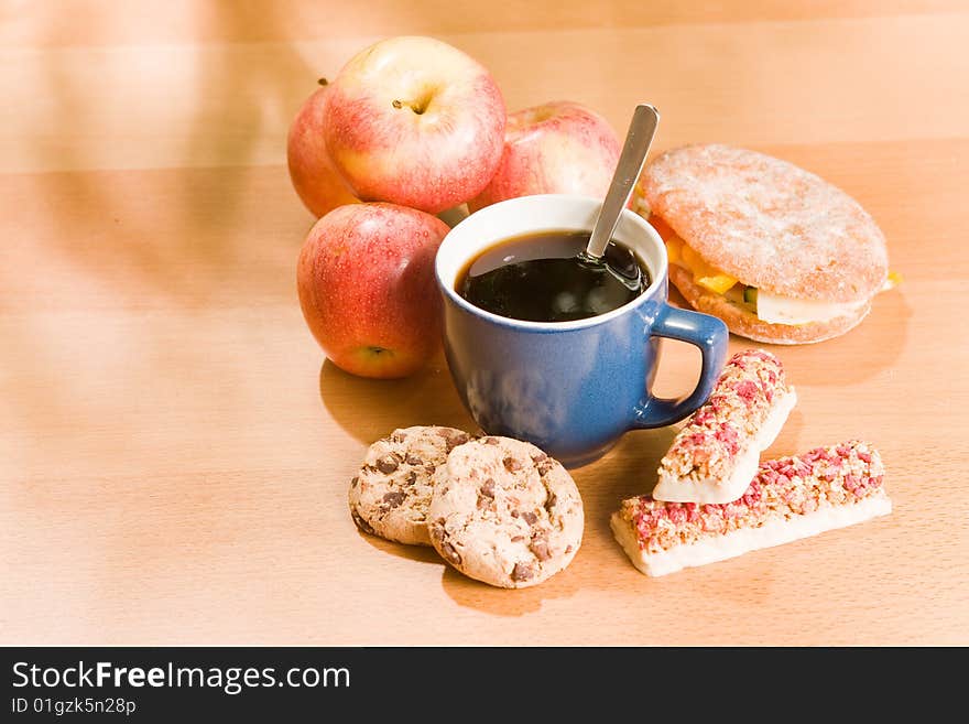 Coffee cup with snack food