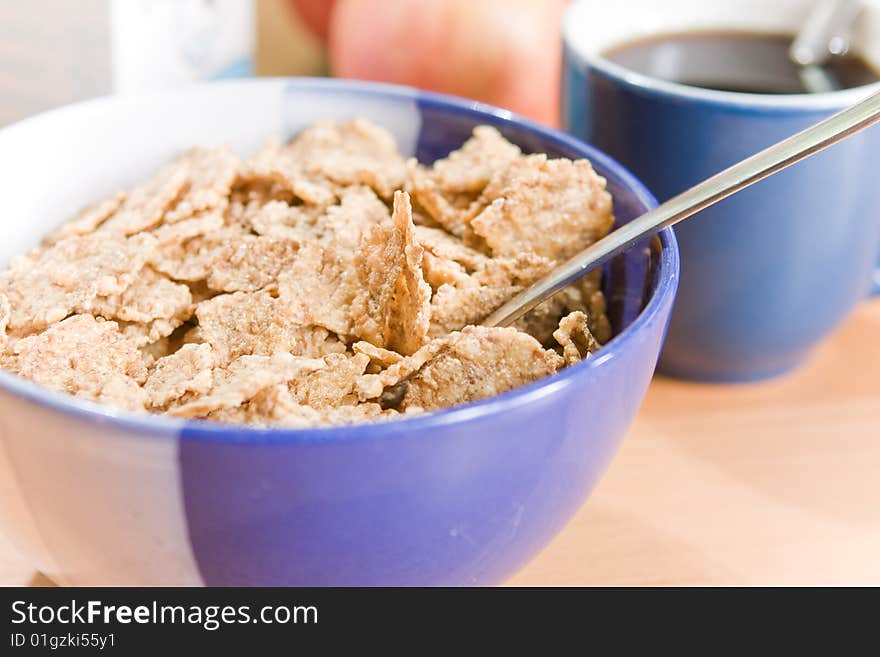 Bowl of cereal and coffee