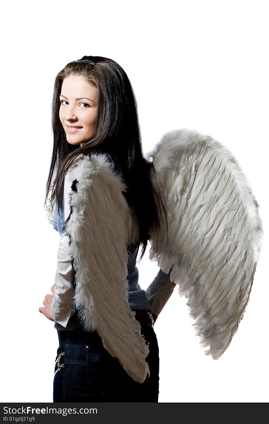 Pretty angel over white background