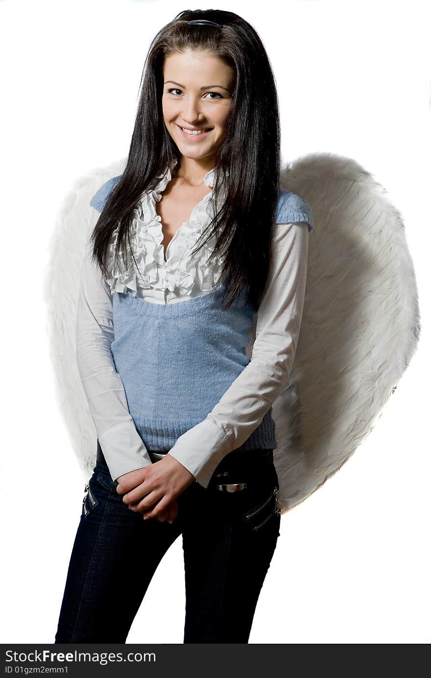 Pretty angel over white background