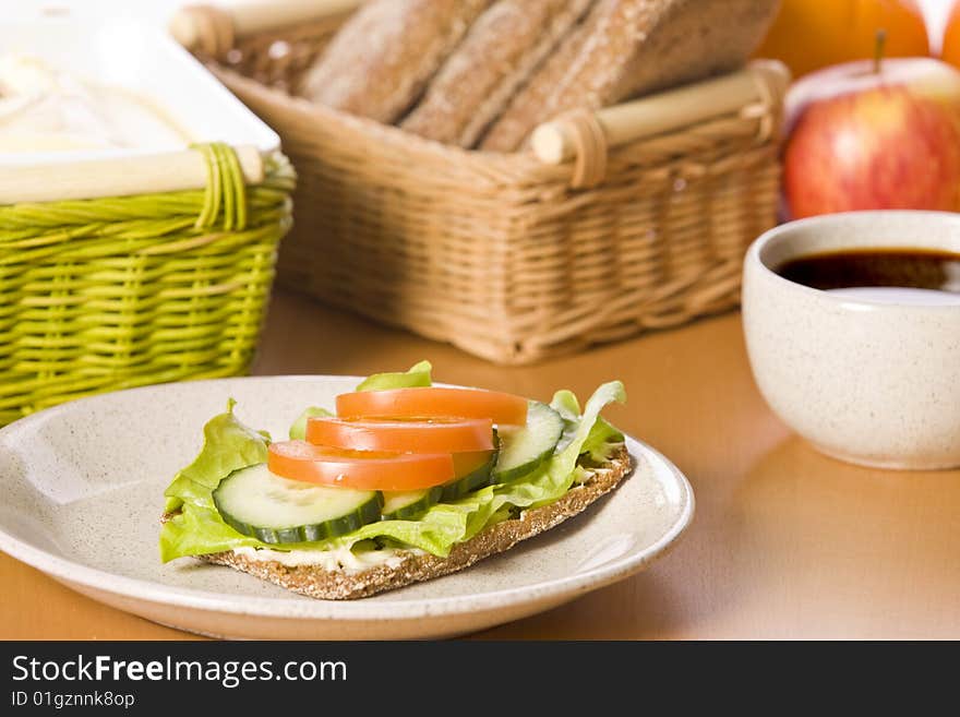 Sandwich with tomato and salad close up. Sandwich with tomato and salad close up