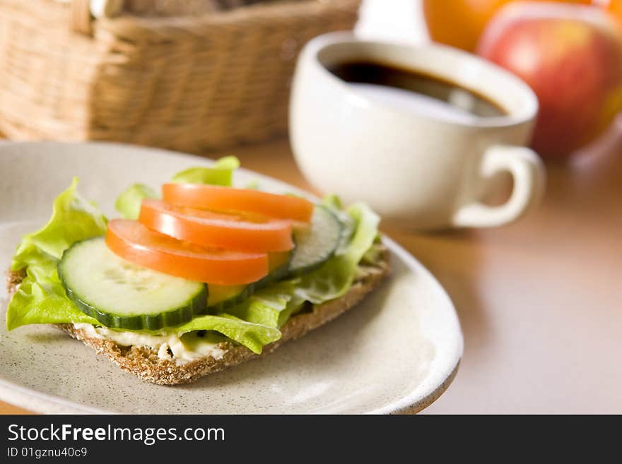 Sandwich with tomato and salad close up. Sandwich with tomato and salad close up