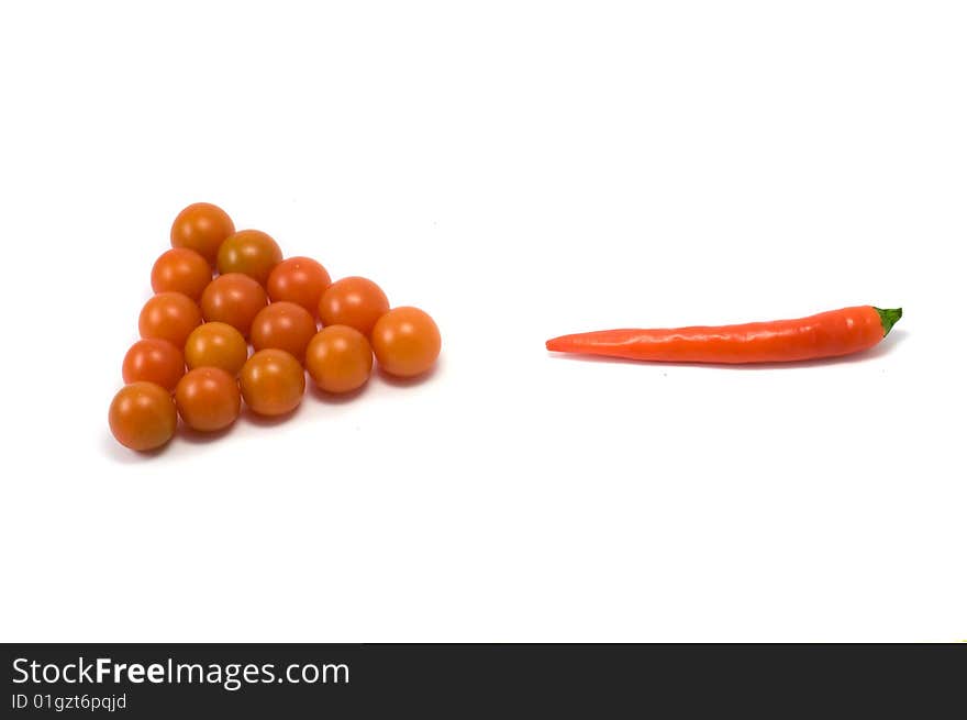 Snooker pyramid with red tomatos and chili