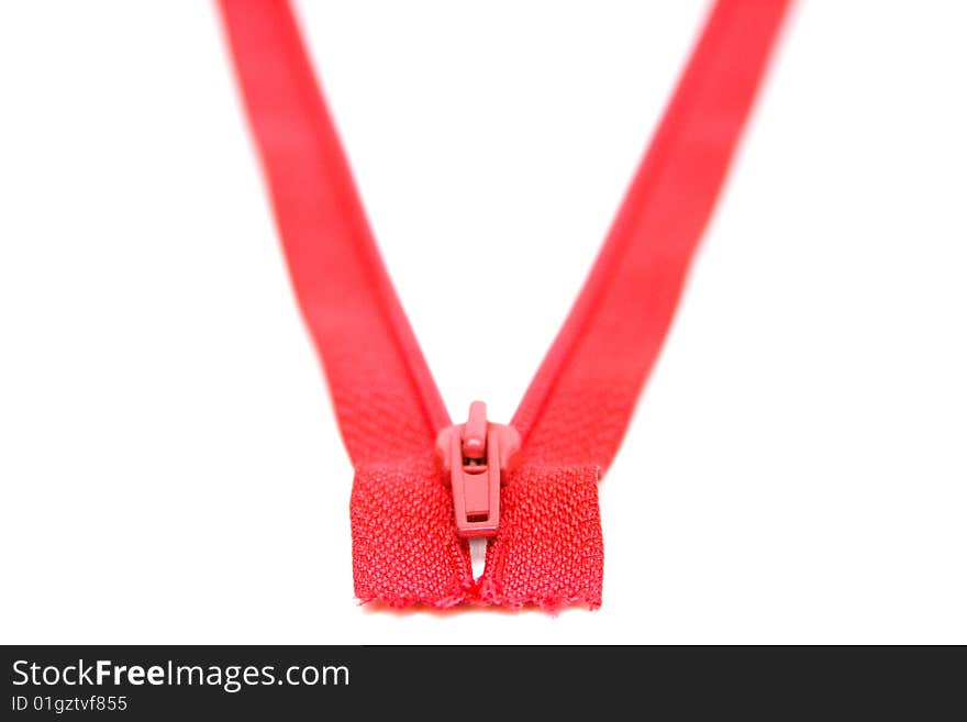 Red zipper on white background