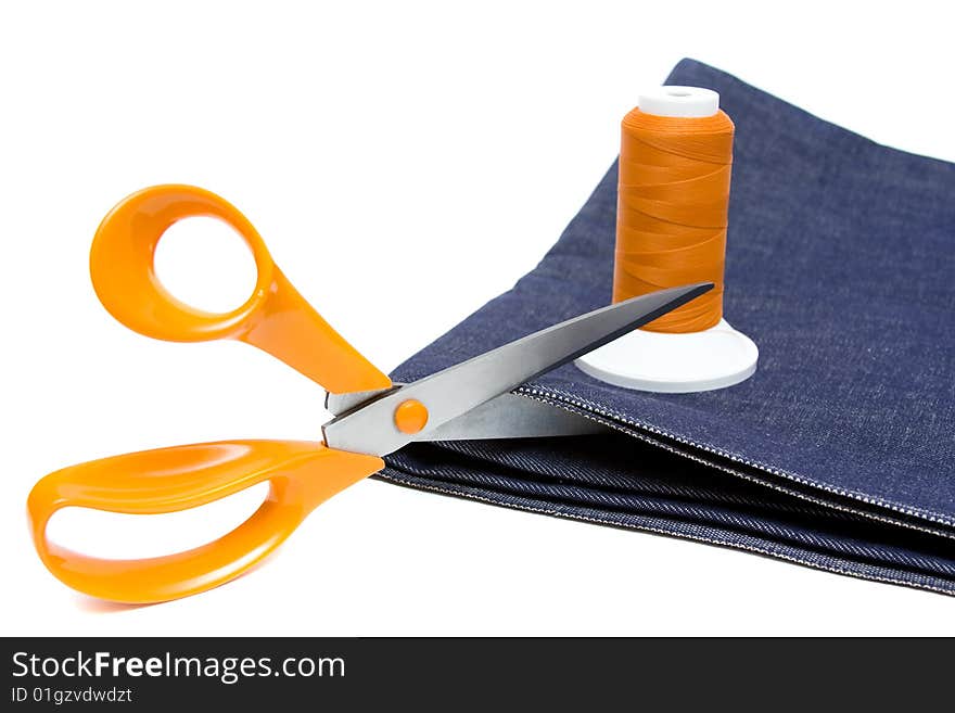 Dark blue jeans on white background