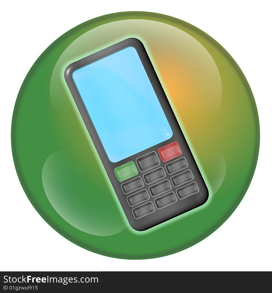 Orb glassy green and orange button with cellphone icon in. Orb glassy green and orange button with cellphone icon in.