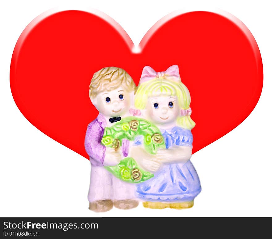 Couple ceramic doll with big red heart. Couple ceramic doll with big red heart.