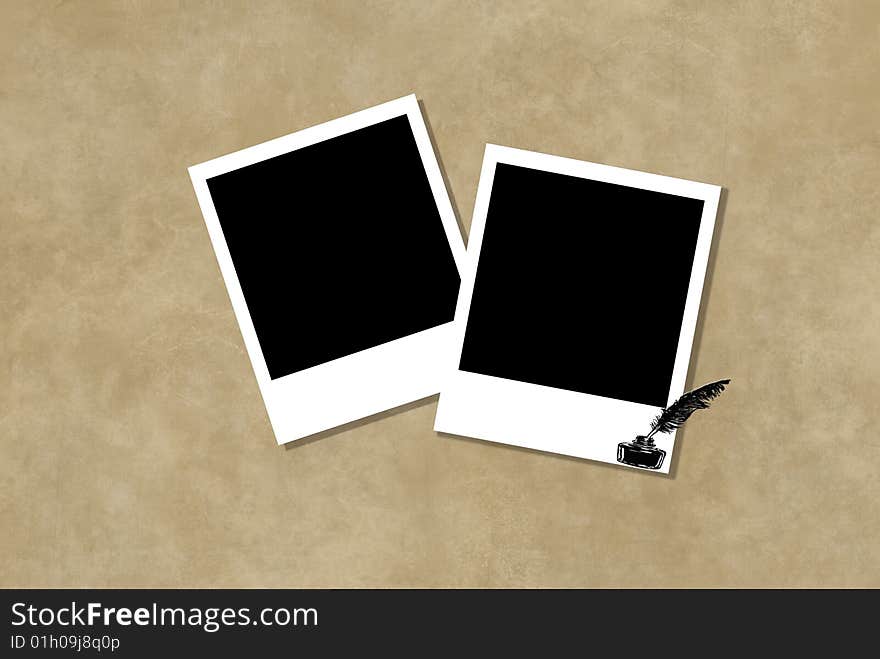 Pair of blank polaroids on a grunge background. Pair of blank polaroids on a grunge background.