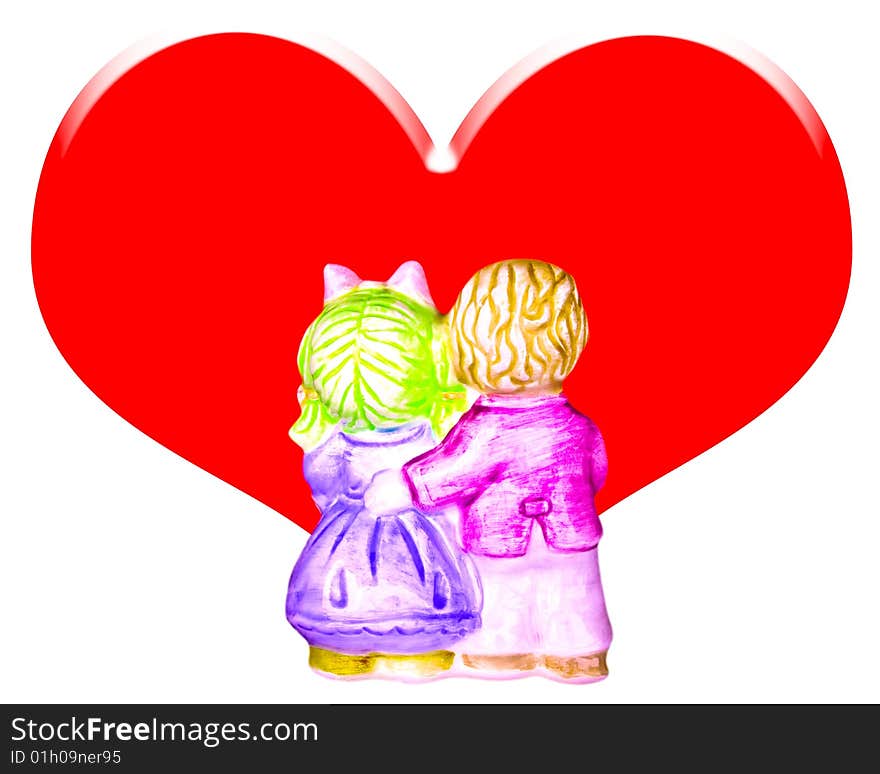 Couple ceramic doll with big red heart. Couple ceramic doll with big red heart.