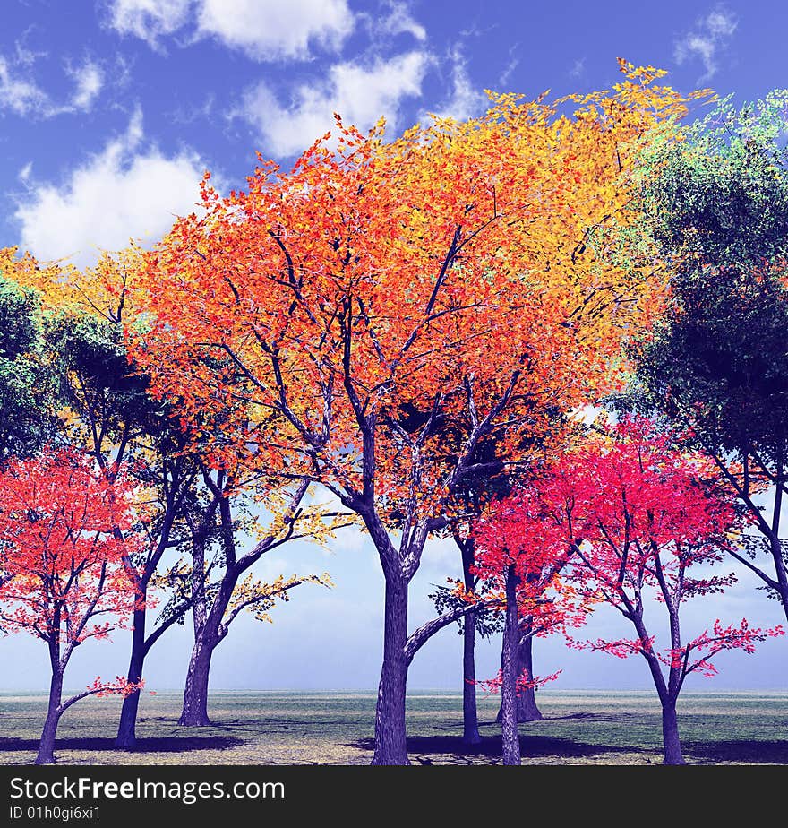 Beautiful autumn landscape with trees