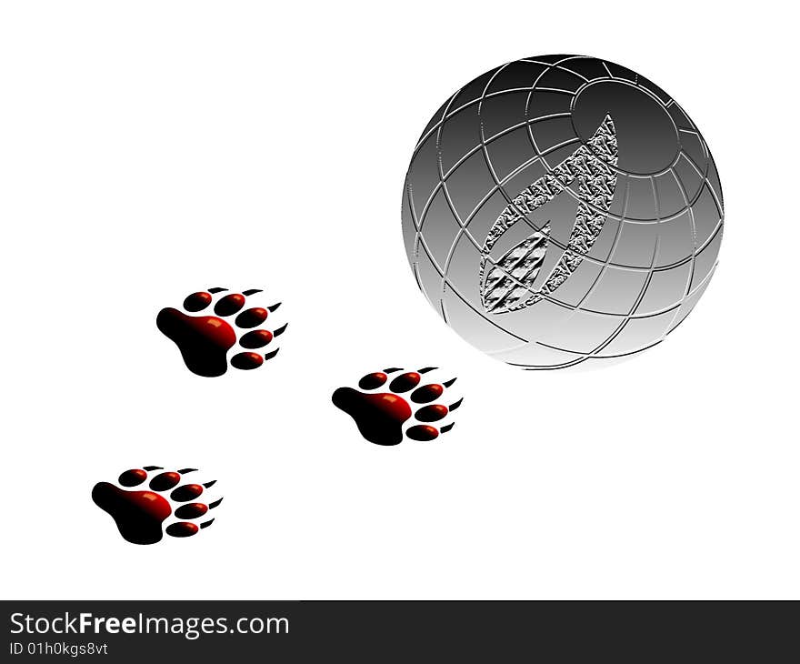 Paw and earth on white background ,design concept
