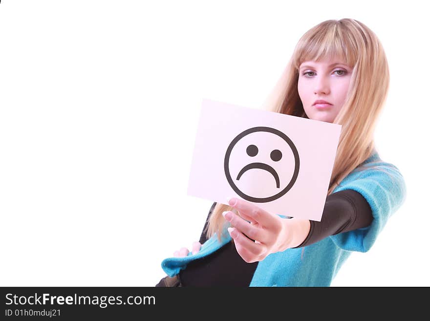 Girl with sad smile isolated