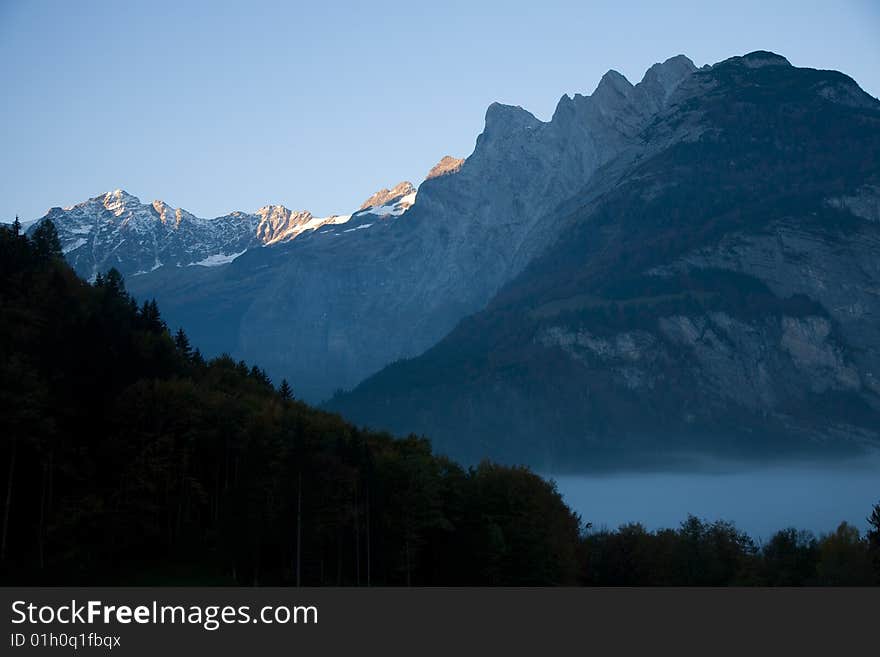 Mountains and fog