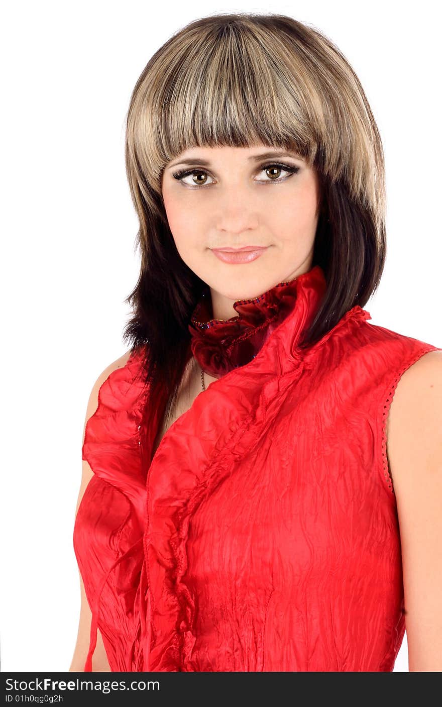 Series of images of the young woman in a red dress