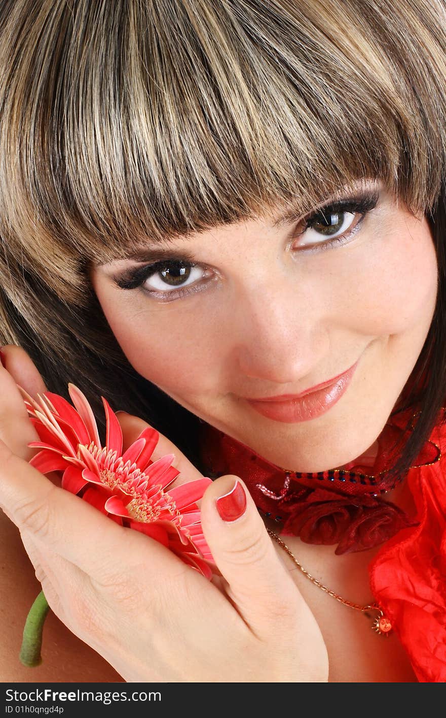 Young woman in a red dress