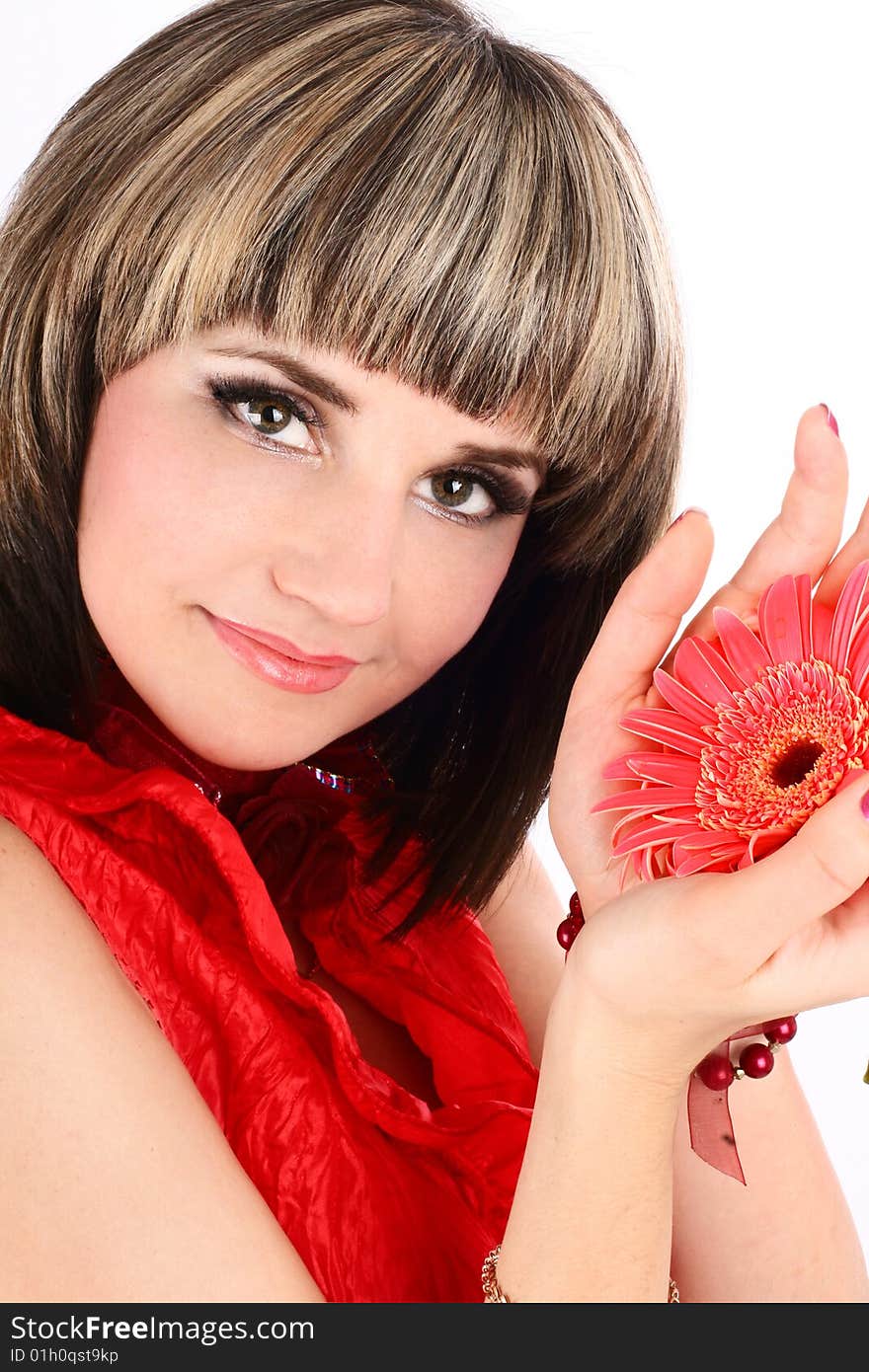 Series of images of the young woman in a red dress