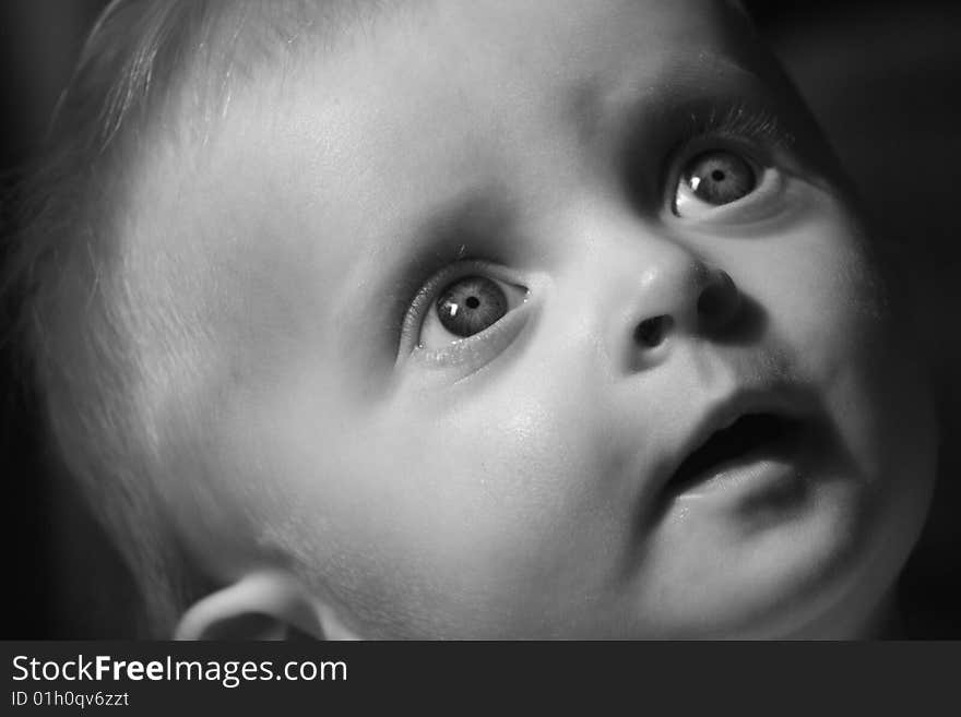 Black and white portrait of a baby girl