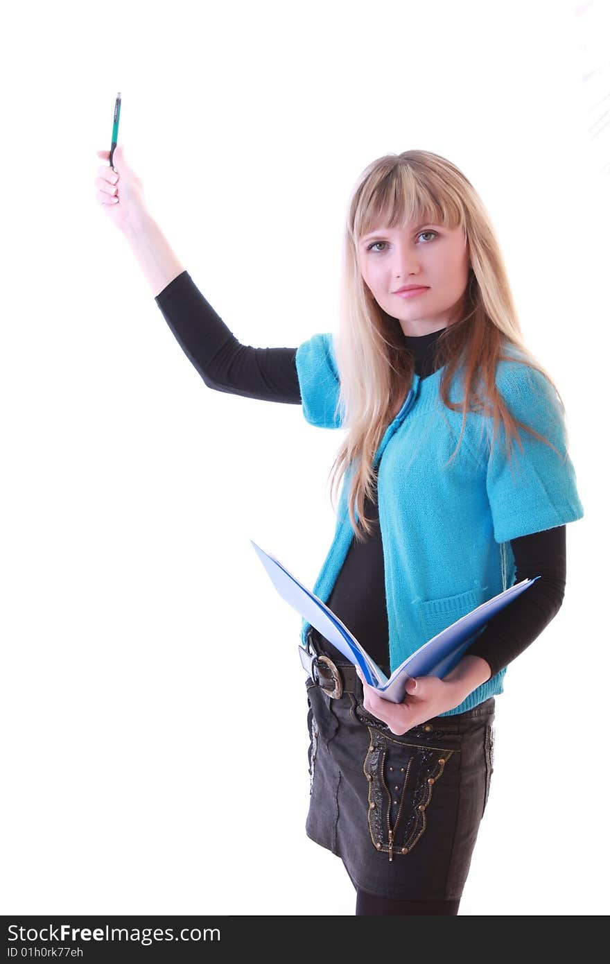 Girl Showing Something With Pen