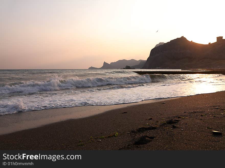 Sunset over sea. Black sea.