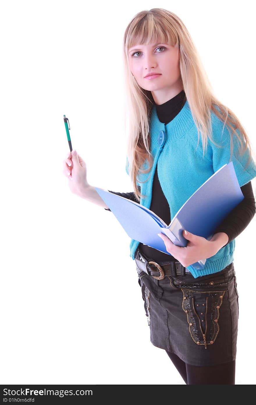 Girl Showing Something With Pen