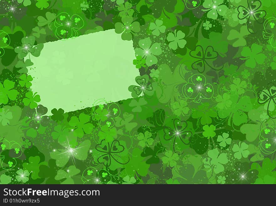 Variety of shamrocks with a blank piece of paper. Variety of shamrocks with a blank piece of paper.