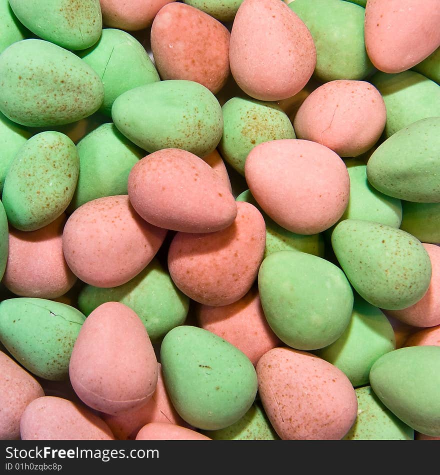 A closeup of some miniature chocolate Easter eggs.