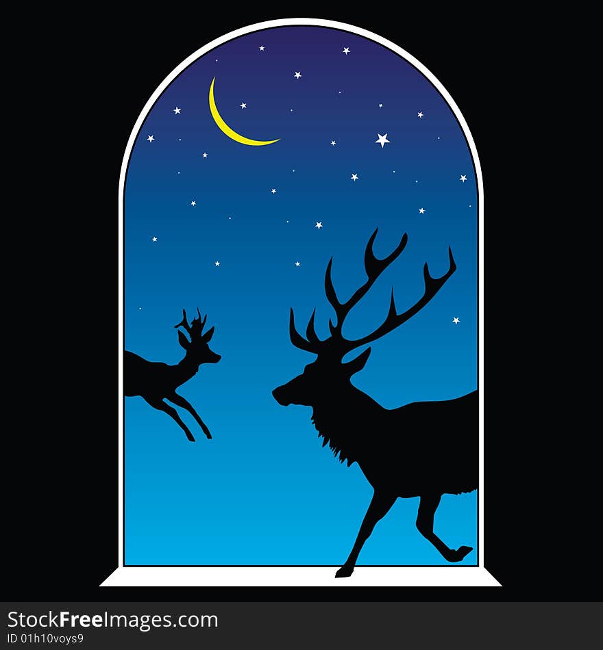 Vector illustration of two deers