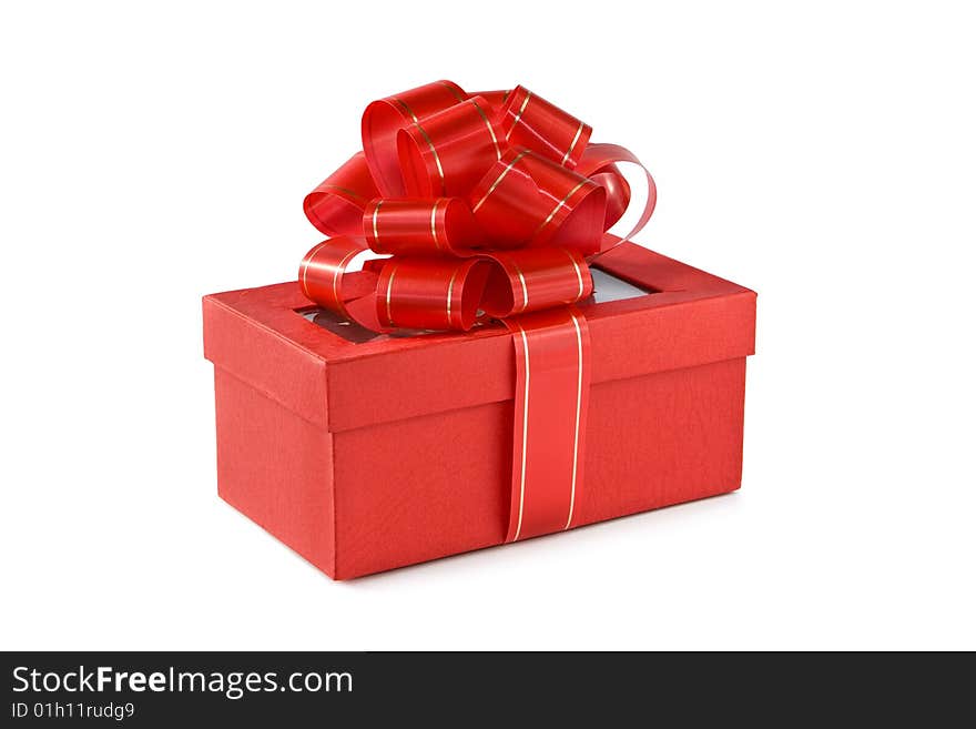 Red box with bow on white background