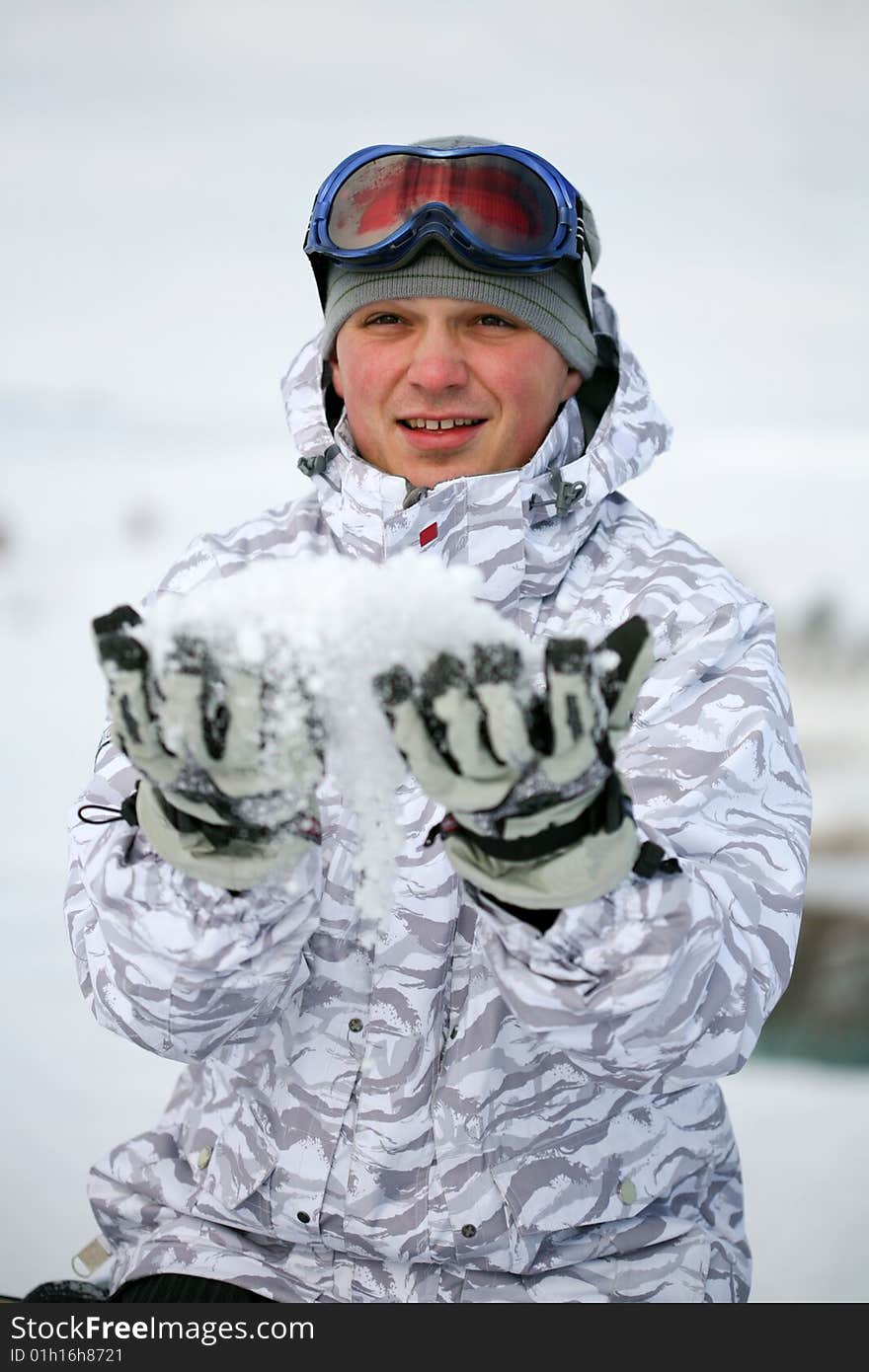 Snowboarder with snow