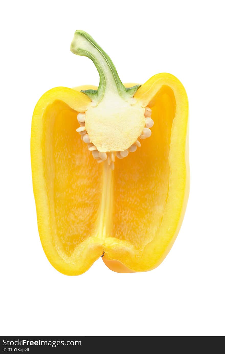 Half of yellow sweet pepper isolated over white background. Half of yellow sweet pepper isolated over white background