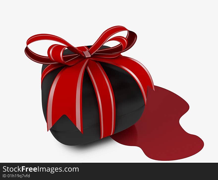 3d generated present with red bow and blood. 3d generated present with red bow and blood