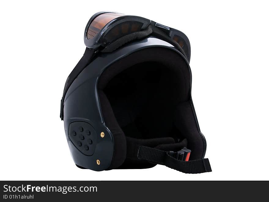 Black Ski Protective Helmet With Goggles