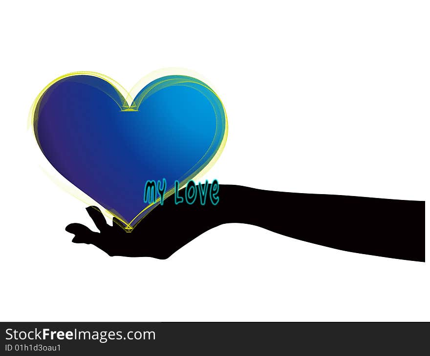 The vector illustration -- word ' my love ' on hand