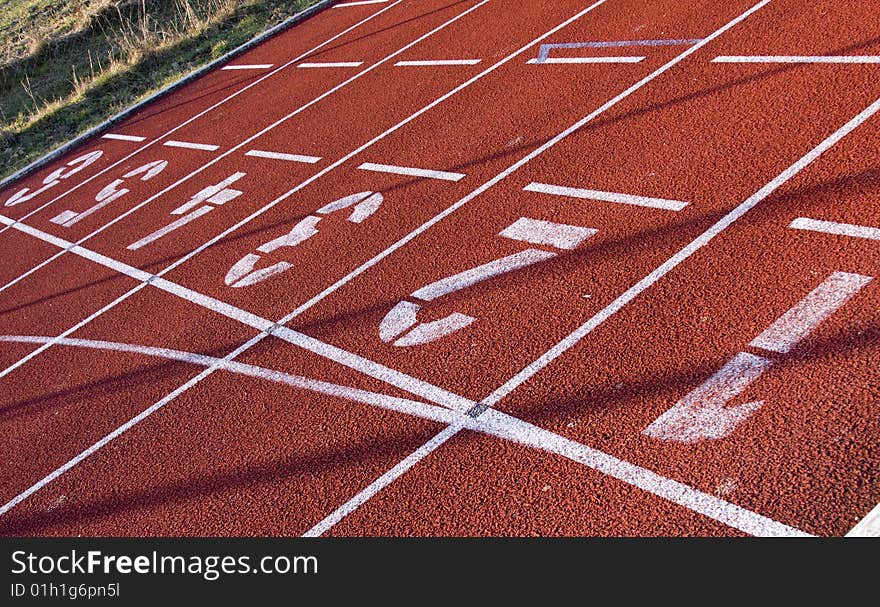 Part of the starting lane of a race track