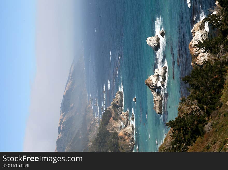 Rocks and ocean water at California shore