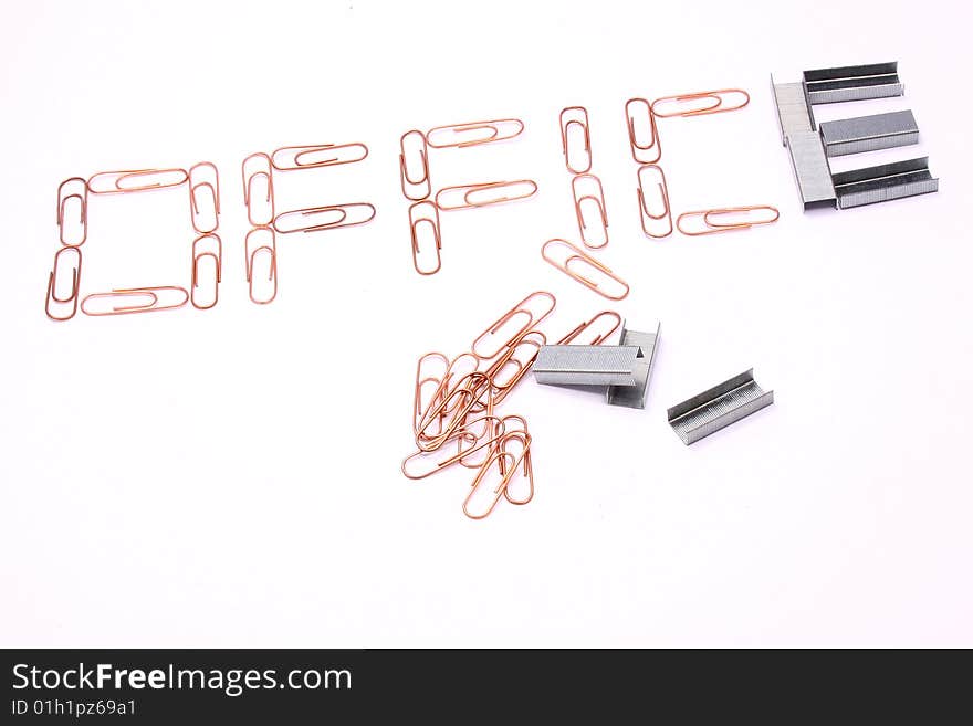 Inscription of paperclips with white background. Inscription of paperclips with white background