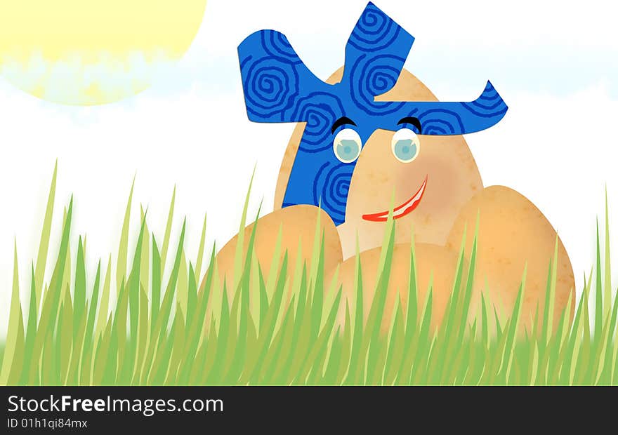 Fun illustration of an Easter-egg hiding in the grass. Fun illustration of an Easter-egg hiding in the grass.