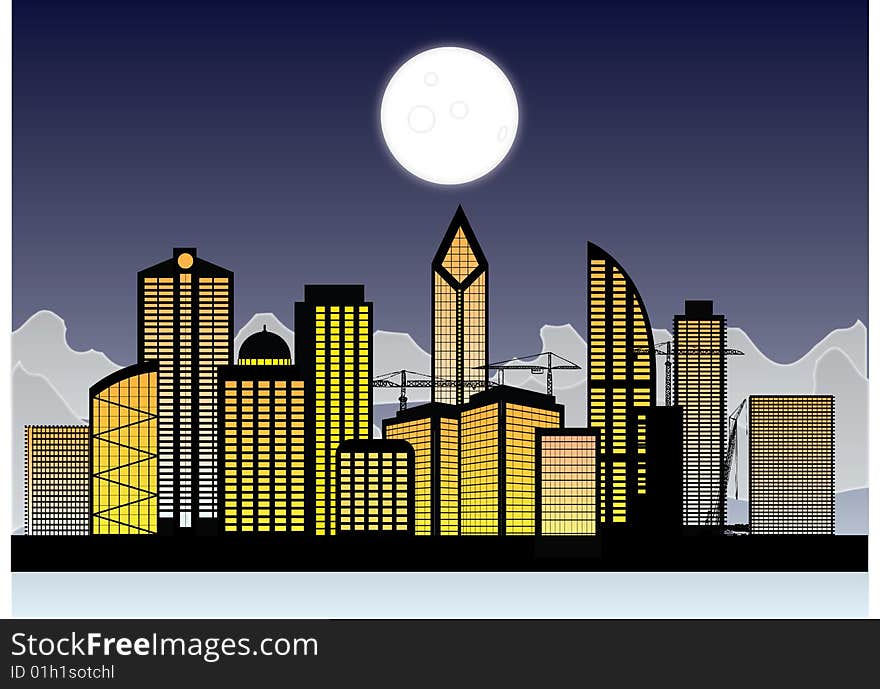 A city by night illustration