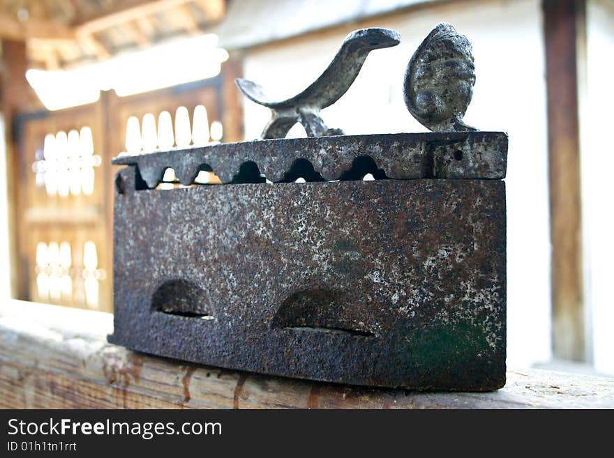 Very old antique iron, hotel mecavnik serbia, europe. Very old antique iron, hotel mecavnik serbia, europe