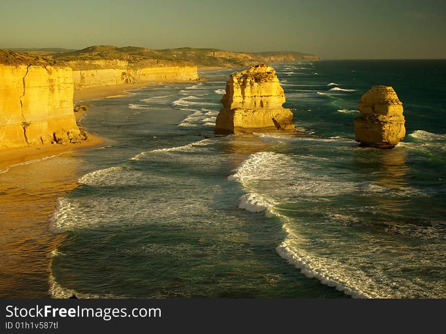 Twelve Apostles, Great Ocean Road, Victoria, Australia at sunset.