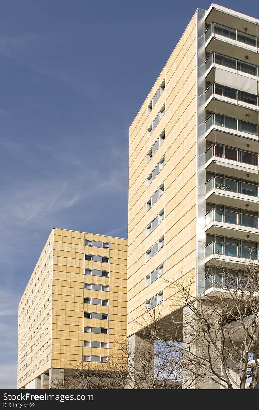 Modern office building on a background of blue sky